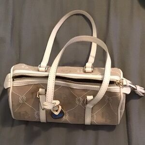 Dooney & Bourke Beige and White Jacquard Mini Barrel Satchel